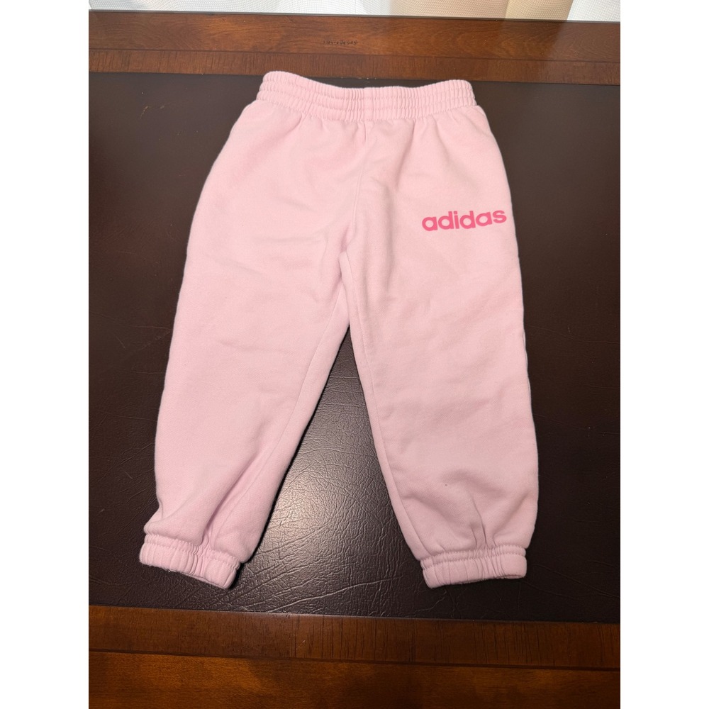 Adidas Toddler Girls Light Pink Fleece Jogger Sweatpants Logo Size 2T